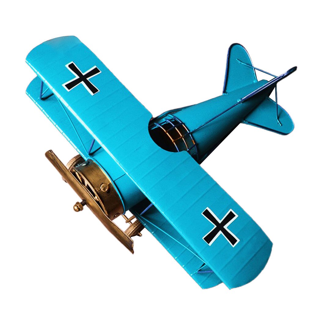 Avión pequeño de hierro artesanal, Avión de Metal Vintage, juguete para niños, , decoración del hogar: Blue L
