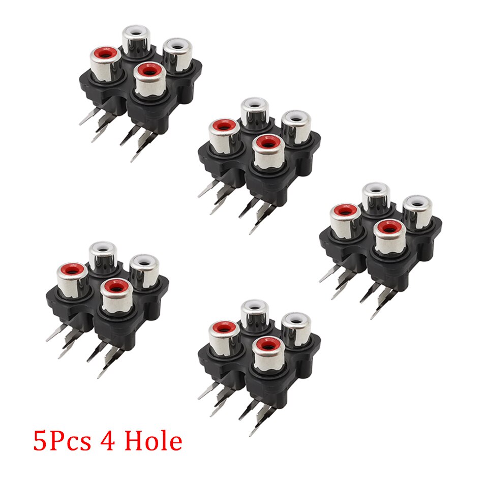 5Pcs/Lot 2/4/6 Hole RCA Female Stereo Audio Jack AV Audio Input Socket Connector Lotus Row Amplifier Interface Signal Connection: 4 Hole Black