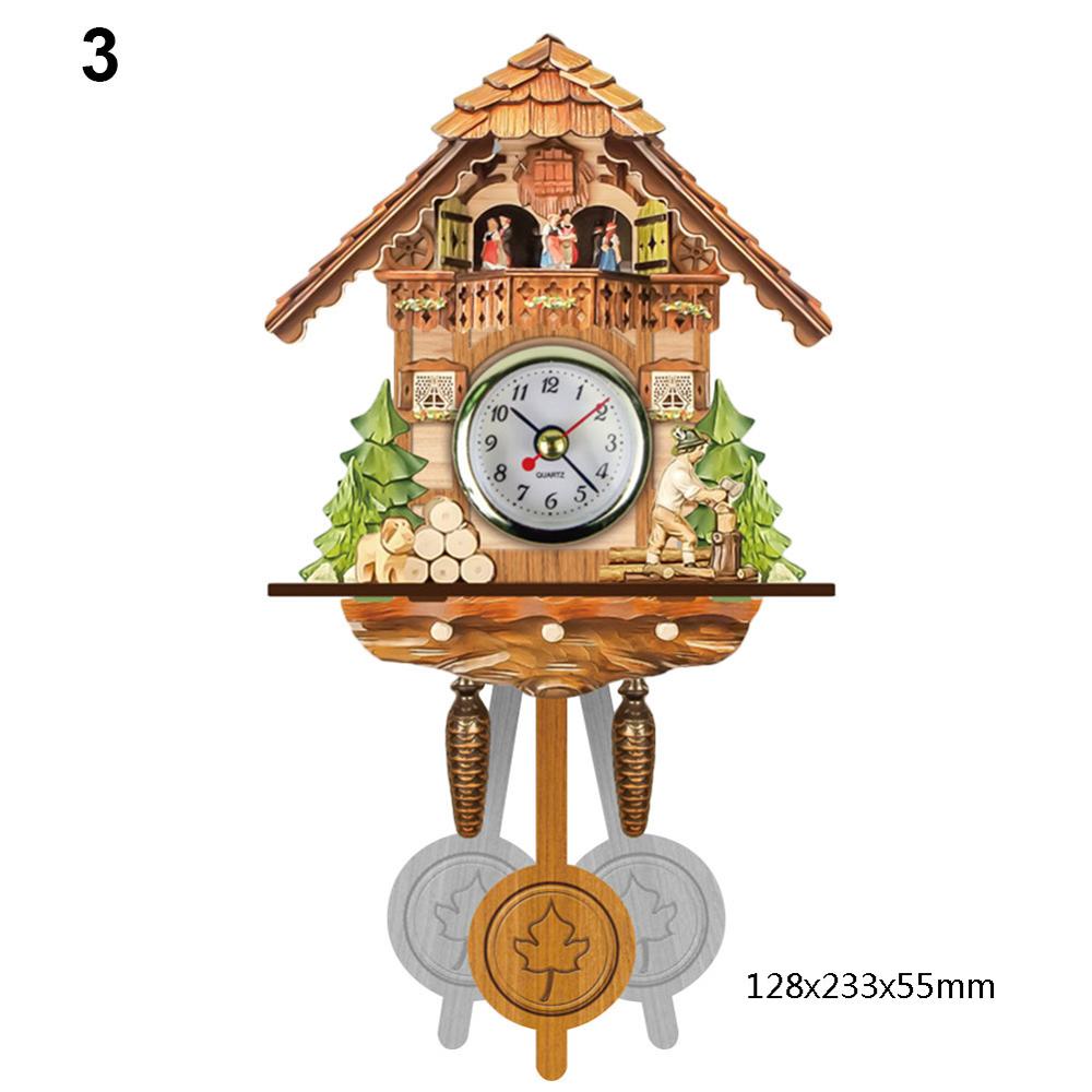 1 Pcs Antieke Houten Koekoek Wandklok Vogel Tijd Bell Swing Alarm Horloge Artistieke Home Decor Vc: style 3