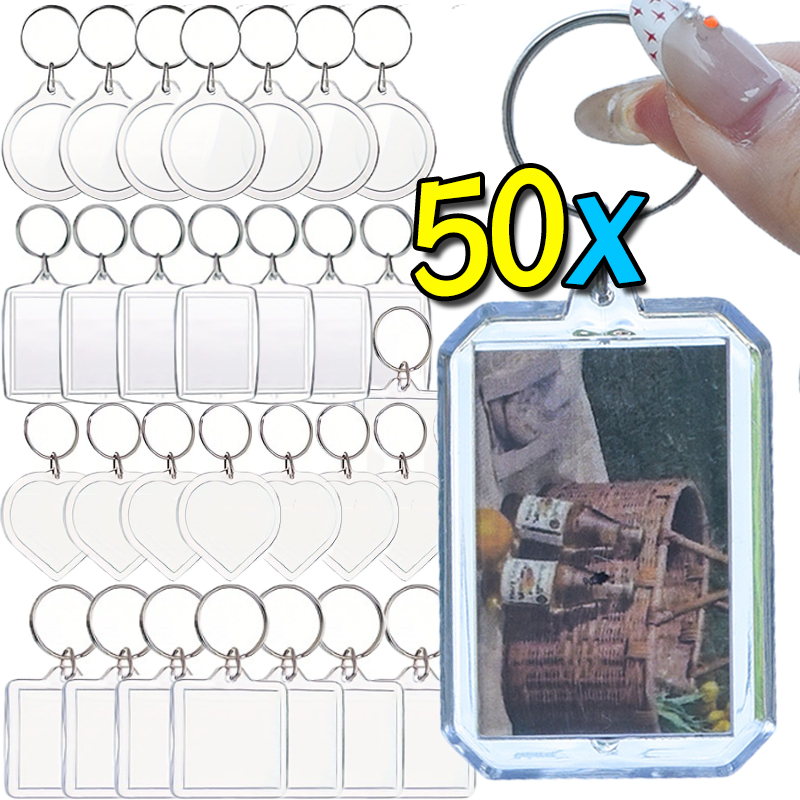 Nøgleringe med blankt foto, nøgleringe med blankt billede, nøglering med gennemsigtigt rektangulært nøglering med fotoholder, gør-det-selv-vedhæng