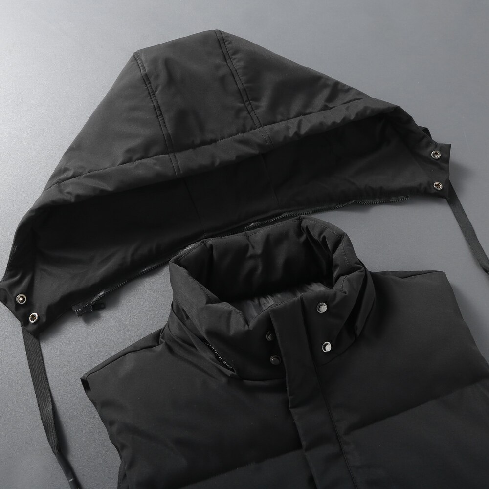 Winter Mannen Vest Grote Maat 5XL Lange Jas Hoed Afneembare Vesten Thicken Warm Mouwloze Jassen Winddicht Parka Heren Kleding