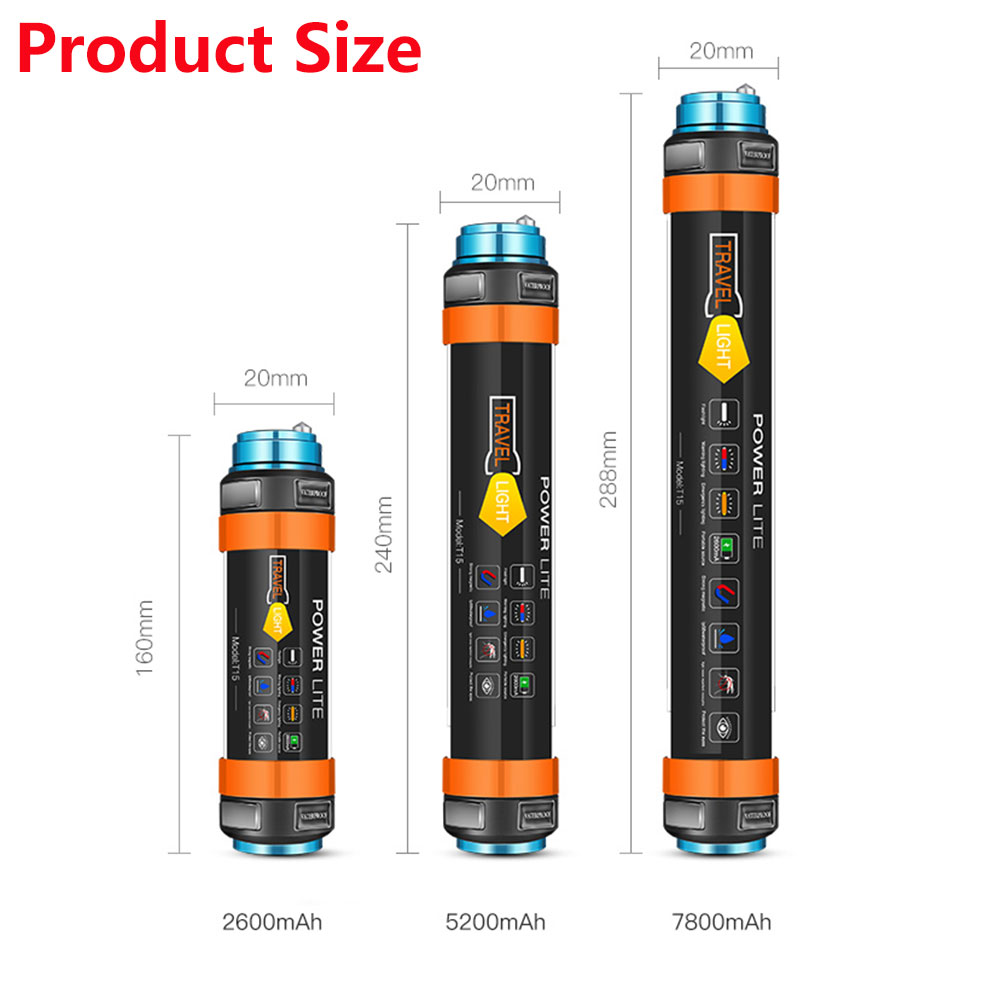 7800 mah usb ledet camping lanterne telt lys lampe  ip68 vandtæt genopladelig magnetisk vandring arbejder fiskeri sos lommelygte 6 mod