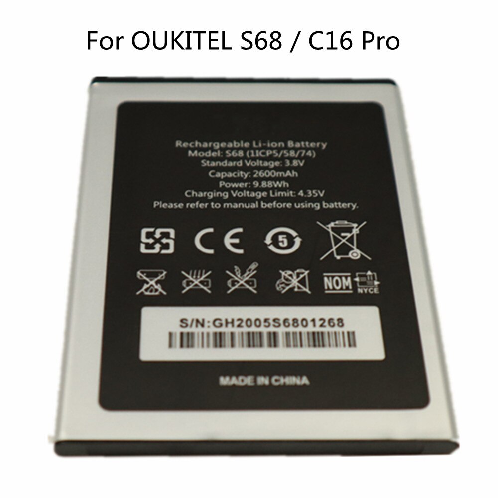 High Original 2600mAh Battery For OUKITEL S68 / C16 Pro C16Pro Phone Bateria Batteries