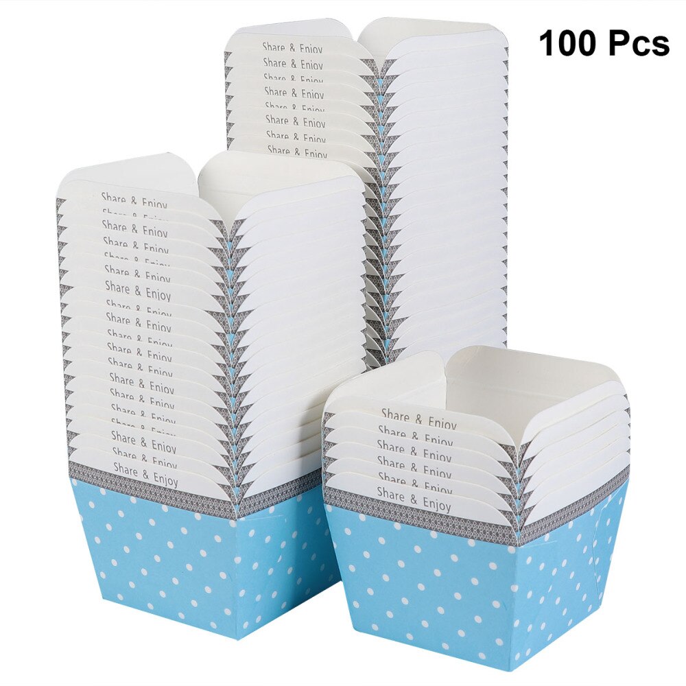 100 Stuks Paper Cupcake Cups Vierkante Wegwerp Cake Cup Hittebestendig Dessert Bowls Mini Cake Box Feestartikelen (blauwe Stip): Blue