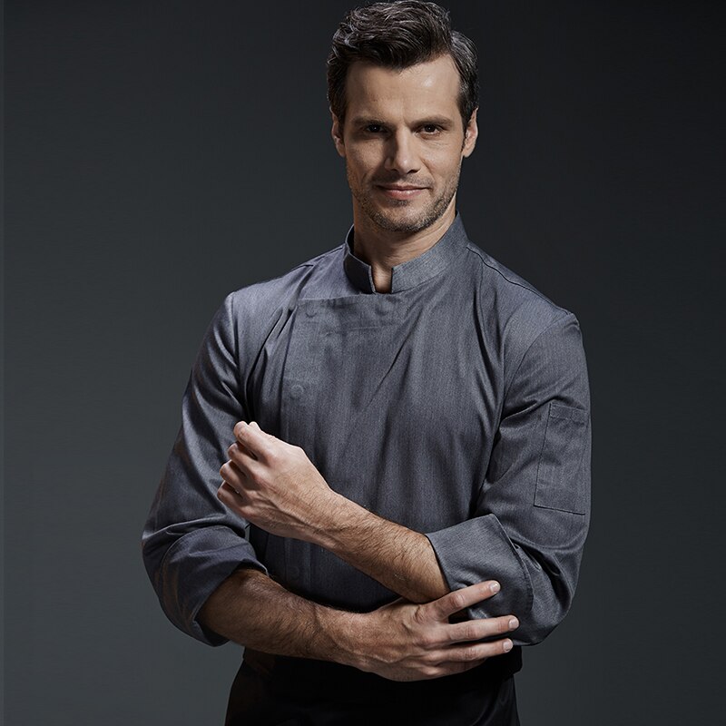 uniform hotel head chef uniform restaurant kitchen grey chef jacket Food service long sleeve cook clothes