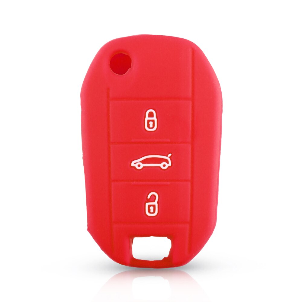 KEYYOU-funda de silicona para llave de coche, Protector de 3 botones para Peugeot 3008, 208, 308, 508, 408, , Citroen C4, CACTUS, C5, C3, C4L: Red
