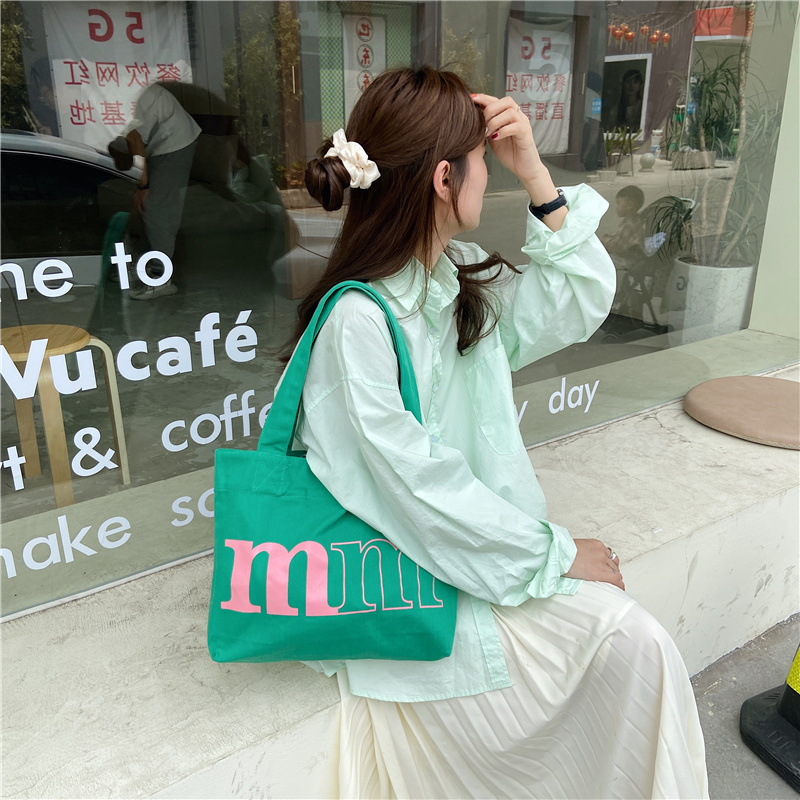 1 Pc borsa a tracolla con stampa di lettere da donna in stile coreano Mini borse di tela di grandi dimensioni borse per Shopping di moda Shopper: green