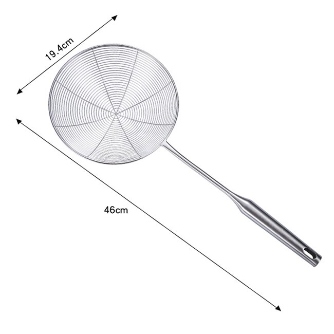 Premium 304 Stainless Steel Spider Mesh Strainer &amp; Colander Ladle Skimmer Cooking Tool Kitchenware Heat-resistant: 19cm