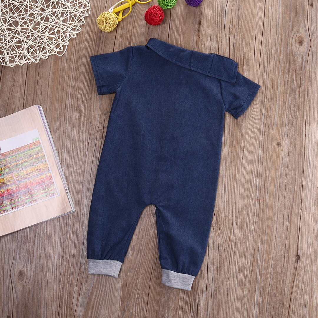 overall Autumn baby boys girls soild color Hooded collar short sleeve zipper overalls pullover