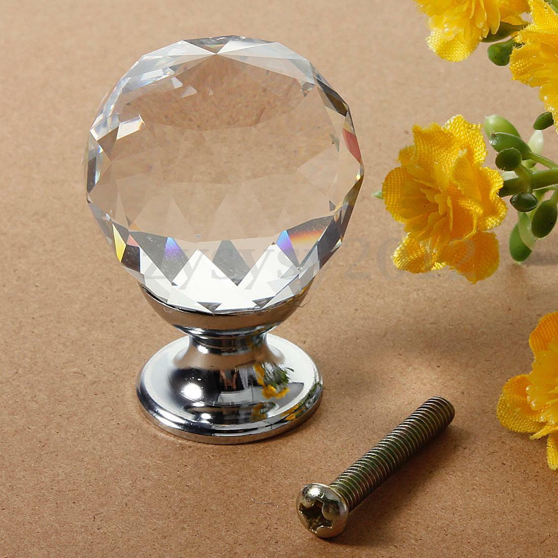 Rund 30mm diamant kristall glasdörr lådskåp garderob draghandtag rattar möbelhandtag: 5