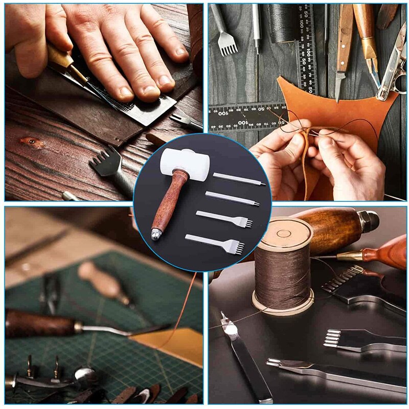 Leder Nähte Beutel NäHenne Werkzeuge Bausatz mit 4mm Zinke schlagen Nähen Meißel Leder Carving Hammer Hammer