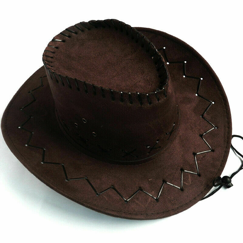 1pc kvinnor män retro cowboyhattar västra cowgirl enfärgad avslappnad panama solhatt huvud bär vilda västern hattar: Brun