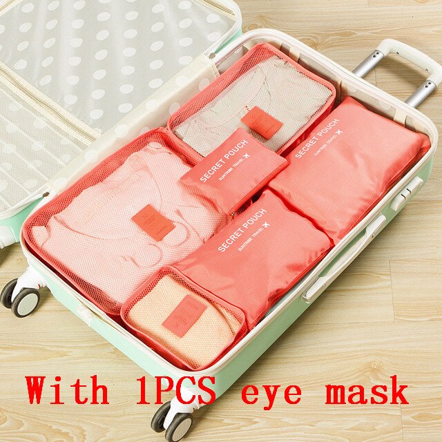 6 teile/satz Reise Veranstalter Lagerung Taschen Tragbare Gepäck Organizer Kleidung Ordentlich Beutel Koffer Verpackung Würfel fallen: Pfirsich