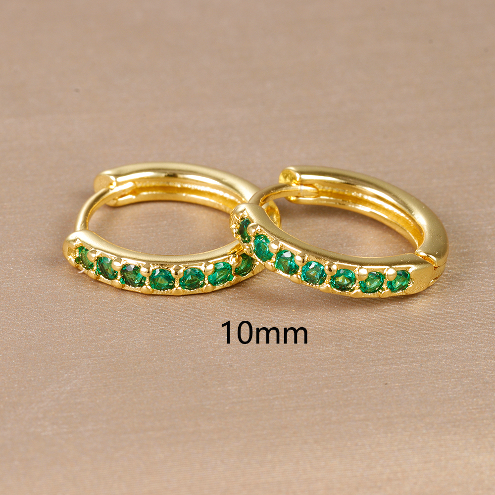 Pendientes de aro pequeños verdes de acero inoxidable para mujer, aretes Piercing de circonita con círculo redondo pequeño, joyería de tendencia personalizada, 2 uds.: COLOR ORO ROSADO
