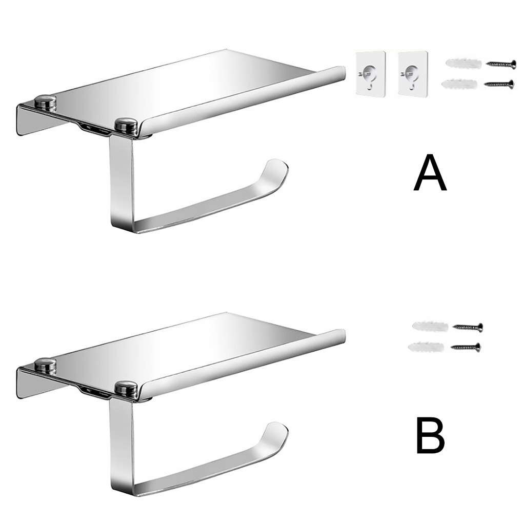 Toilet Tissue Holder Stainless Steel Roll Papers Stand Wall Mount Punching Phone Storage Rack Saving Space Bathroom Accessories