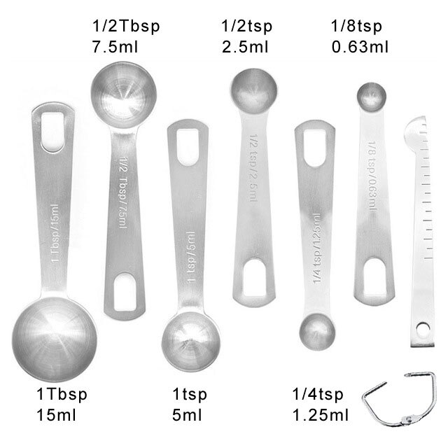 Cucharas de medición de acero inoxidable para líquidos secos, herramientas para 304, 1/16, 1/8, 1/4, 1/3, 1/2, 1, 3/4, bsp, se adapta a tarros de especias, 9 Uds., 11 Uds.: H