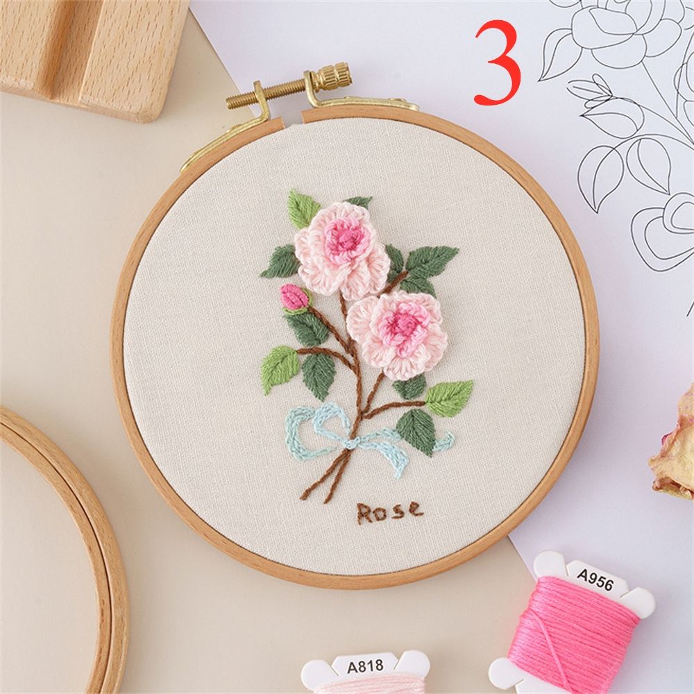DIY Embroidery Kits Flower Painting Cross Stitch Material Kits Beginner Embroidery Set DIY Needlework Tools NO HOOP: 3