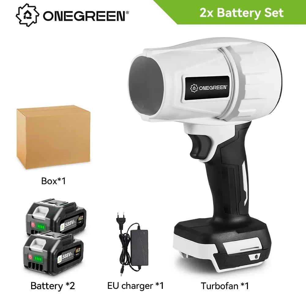 ONEGREEN 2000 W elektrischer Turbogebläse, Strahlventilator, 200 m/s, Handluftgebläse, heftiges Blaswerkzeug für 21 V 18 V Batterie