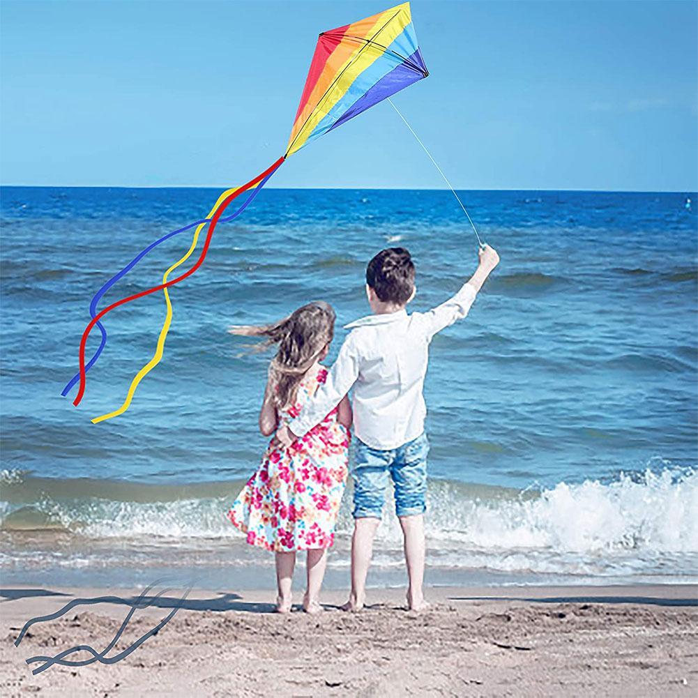 Colorful Rainbow Kite Long Tail Polyester Outdoor Kites Flying Toys For Children Kids Surf Kite With Control Bar And 30m Line