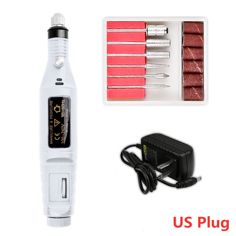 1 Kit électrique de Machine de perceuse à ongles électrique stylo d'art d'ongle 6 Bits perceuse tampon de ponçage lime à ongles Kit d'équipement d'art d'ongle: 11 White US