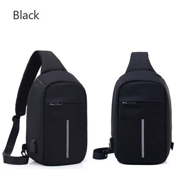 USB Charging Shoulder Crossbody Bag Men's Burglar Men Female Stealth Zipper Business Chest Pack Repellent bag Anti-theft Package: Black DF014