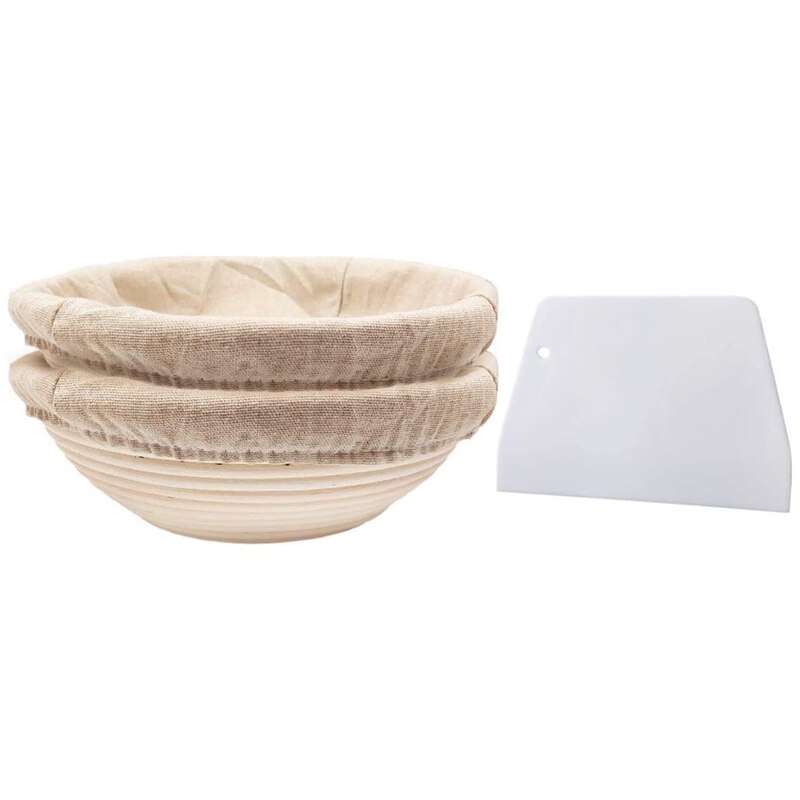 Kit Complet Paniers De Fermentation Pain En Rotin Naturel – 10" Rond + 9,6" Ovale + Raclette, Couteau à Pain, Batteur & Tapis En Lin