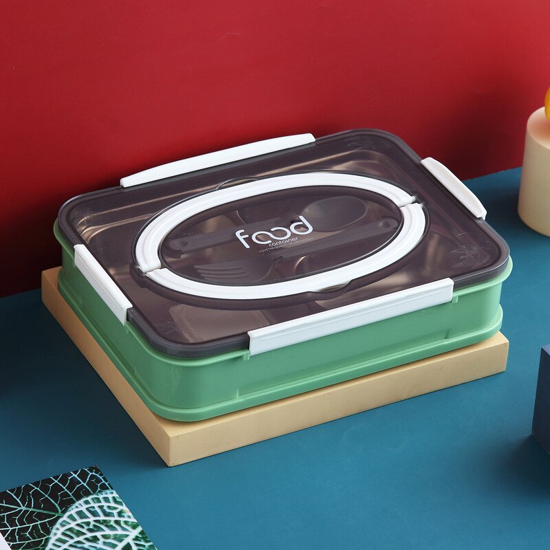 Stainless Steel lunch Box Portable Student Bento Box For Office Worker Fruit Salad Food Storage Container Microwave Tableware: 3 grid green