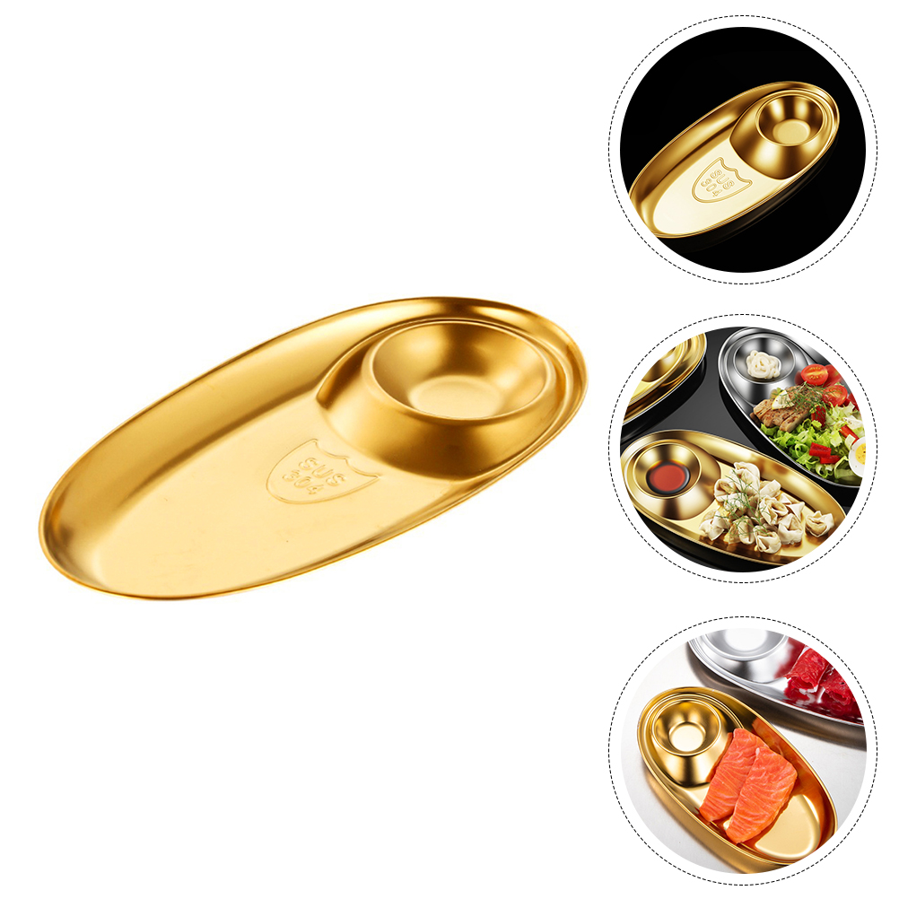 Double Compartments Dish Stainless Steel Spice Dipping Fried Chicken Plate