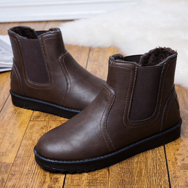 Classic Brand Men Sheepskin Leather Snow Boots Shearling Wool Fur Lined Winter Boots Keep Warm Shoes Waterproof Brown: brown / 44