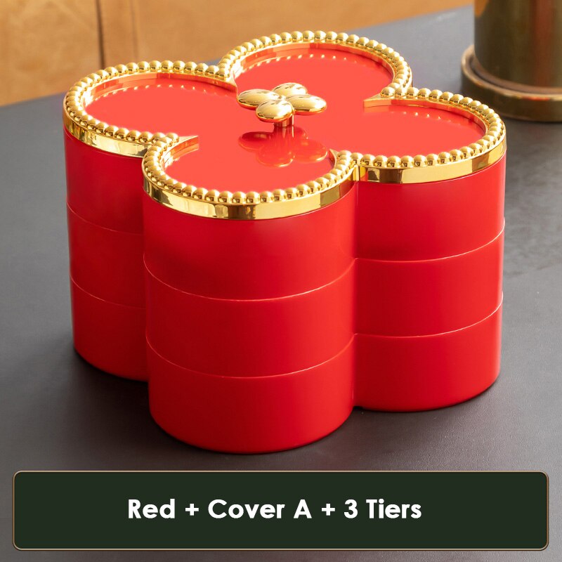 Bloem Vorm Snack Dienblad Decoratieve Plastic Verdeeld Snack Borden Kommen Voor Familie Party Candy Noten Opbergdoos Met Deksel: Red A 3 tiers