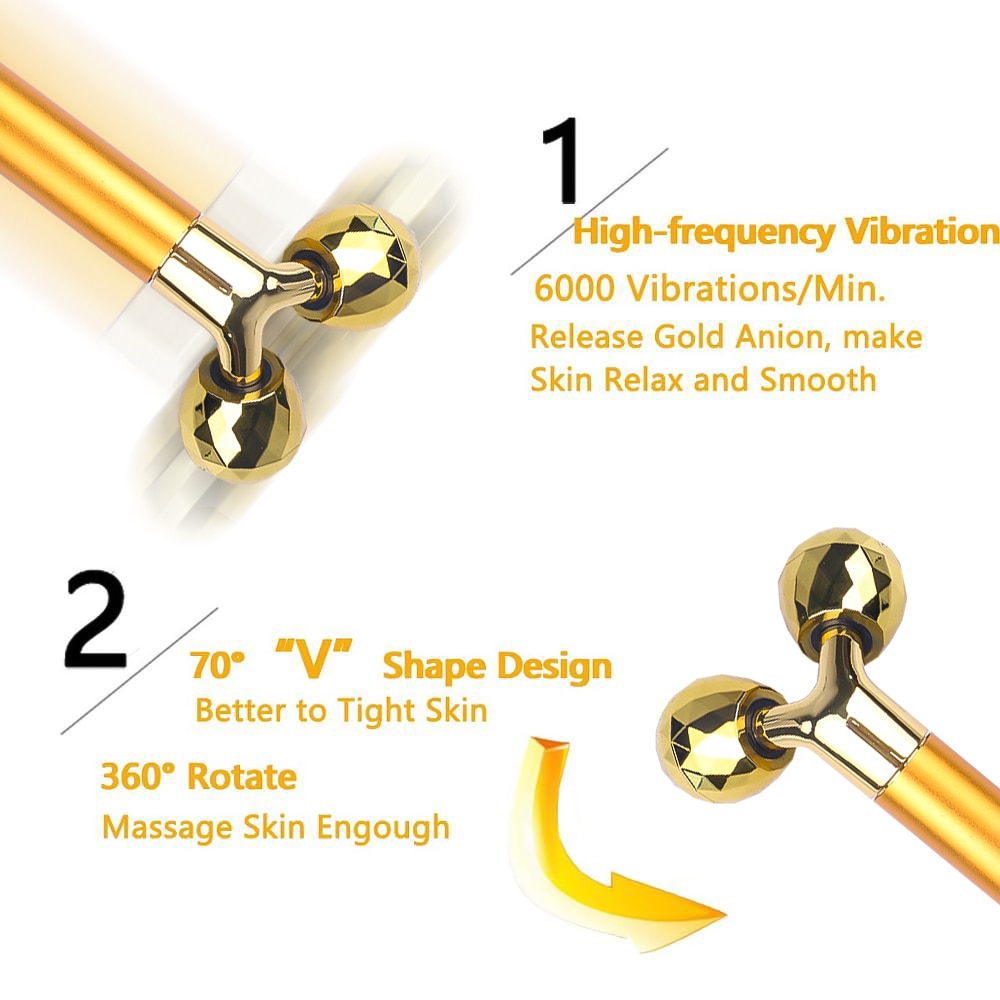 Rullo artefatto viso sottile V viso 24K bellezza sbarra massaggiatore doppio mento muscolo magro 3 D palla da massaggio barra elettrica dorata