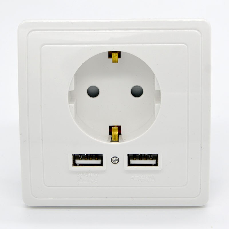 16A Electrical Plug Socket EU Standard 110~250V Dual USB 2000mA Port Wall Charger Adapter Power Outlet Panel Special