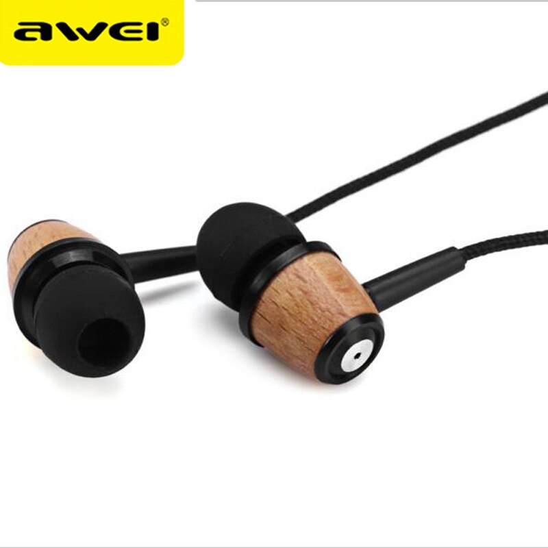 AWEI Q9 Bedrade Oortelefoon In Oor Fone de ouvido Houten Bass Oortelefoon Stereo Auriculares Audifonos Nylon Weave Draad Headset Kulakl k