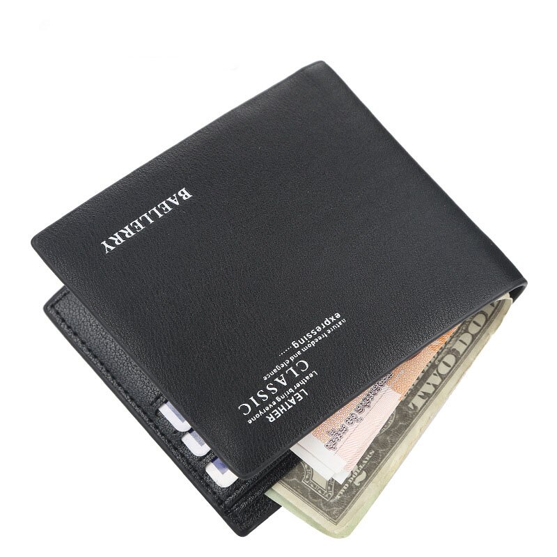 Baellerry Business Wallet Soft Leather Men's Short Slim European and American Multi-Card Plaid Wallet Youth Card Bag