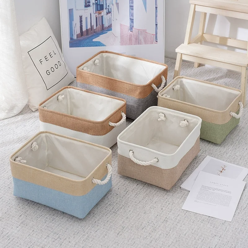 Sortierkorb für Kleinigkeiten, zusammenklappbarer Leinen-Aufbewahrungskorb mit Griff, Kleiderschrank, Aufbewahrungsbox für Babyspielzeug, Socken, Unterwäsche, Kleidung