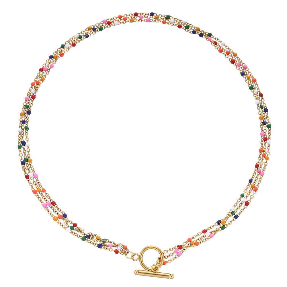 Boheme flerlags rustfrit stål emalje perler kæde halskæde til kvinde toggle choker boho smykker valentinsdag: Guldfarve