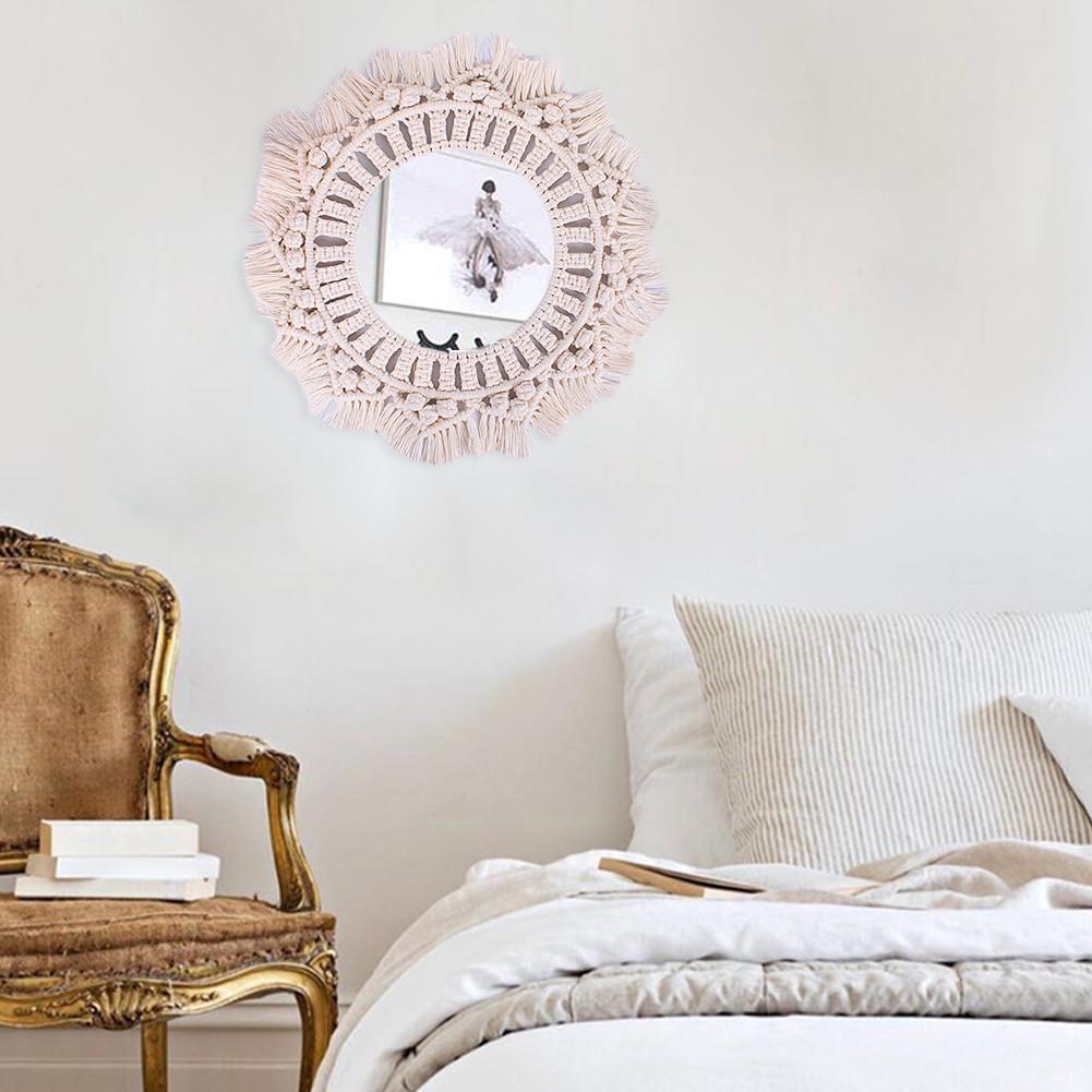Seinälle ripustettava peili boho-tyylinen puuvillaköysi makrame pyöreä peili makuuhuone olohuone kylpyhuone seinäkoristepeili
