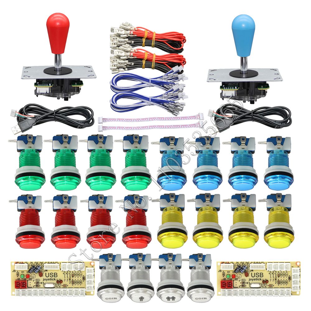 Gør-det-selv 2- spillers pc raspberry pi arkadespilsæt med led-trykknap amerikansk joystick usb-encoderkabler mame jamma-dele: Lysegrå