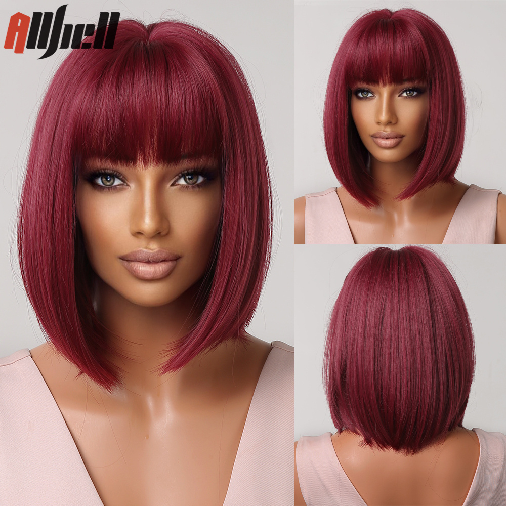 Pelucas onduladas naturales sintéticas de jengibre y cobre corto, peluca Bob naranja para Halloween con flequillo resistente al calor para mujer, peluca de Cosplay: T1B / 4 / 30