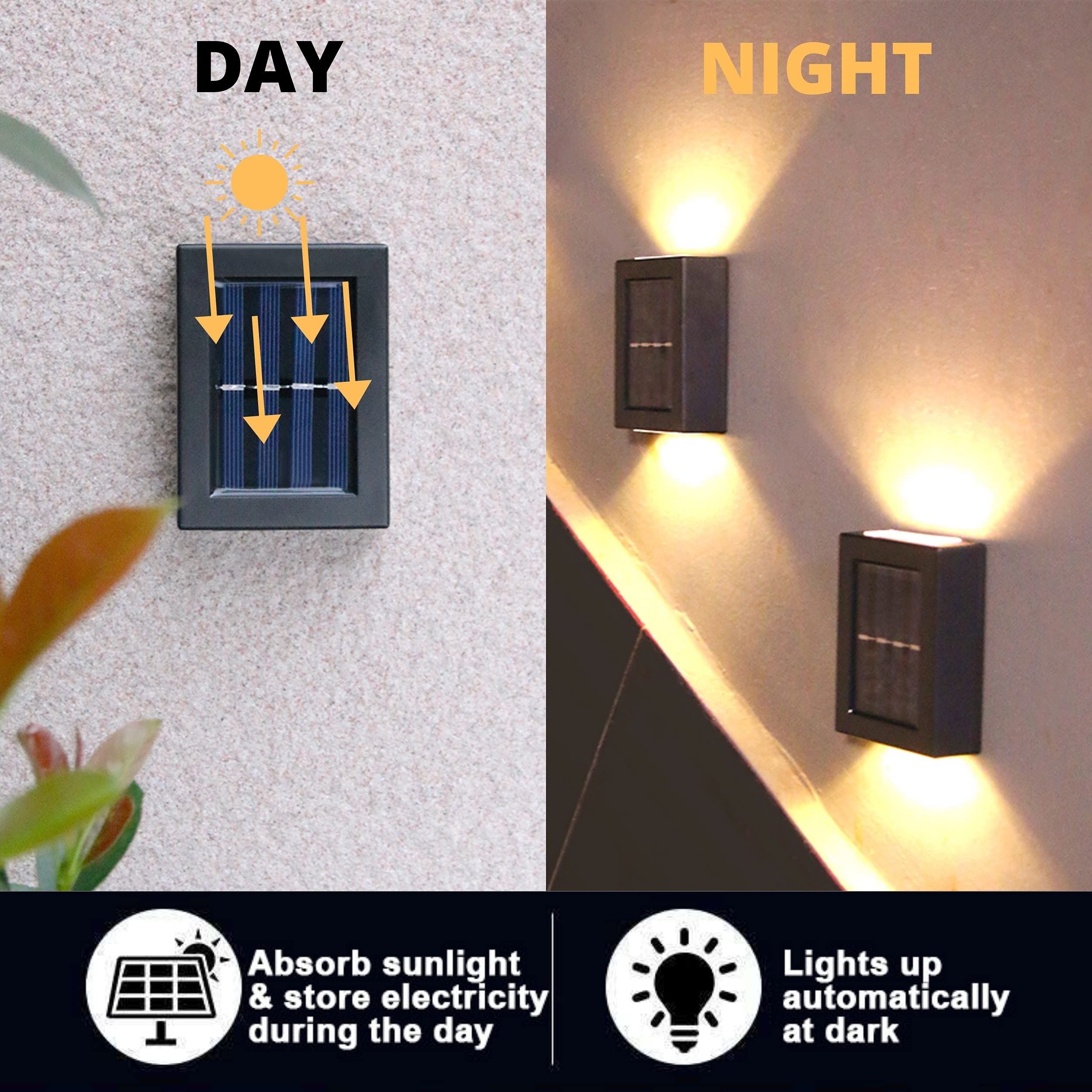 1–8 Stück Solar-Wandleuchte, wasserdichte Solar-Zaunlampe, obere und untere Wandleuchten, verwendet für Garten, Zaun, Hof, Veranda, Gehwegbeleuchtung