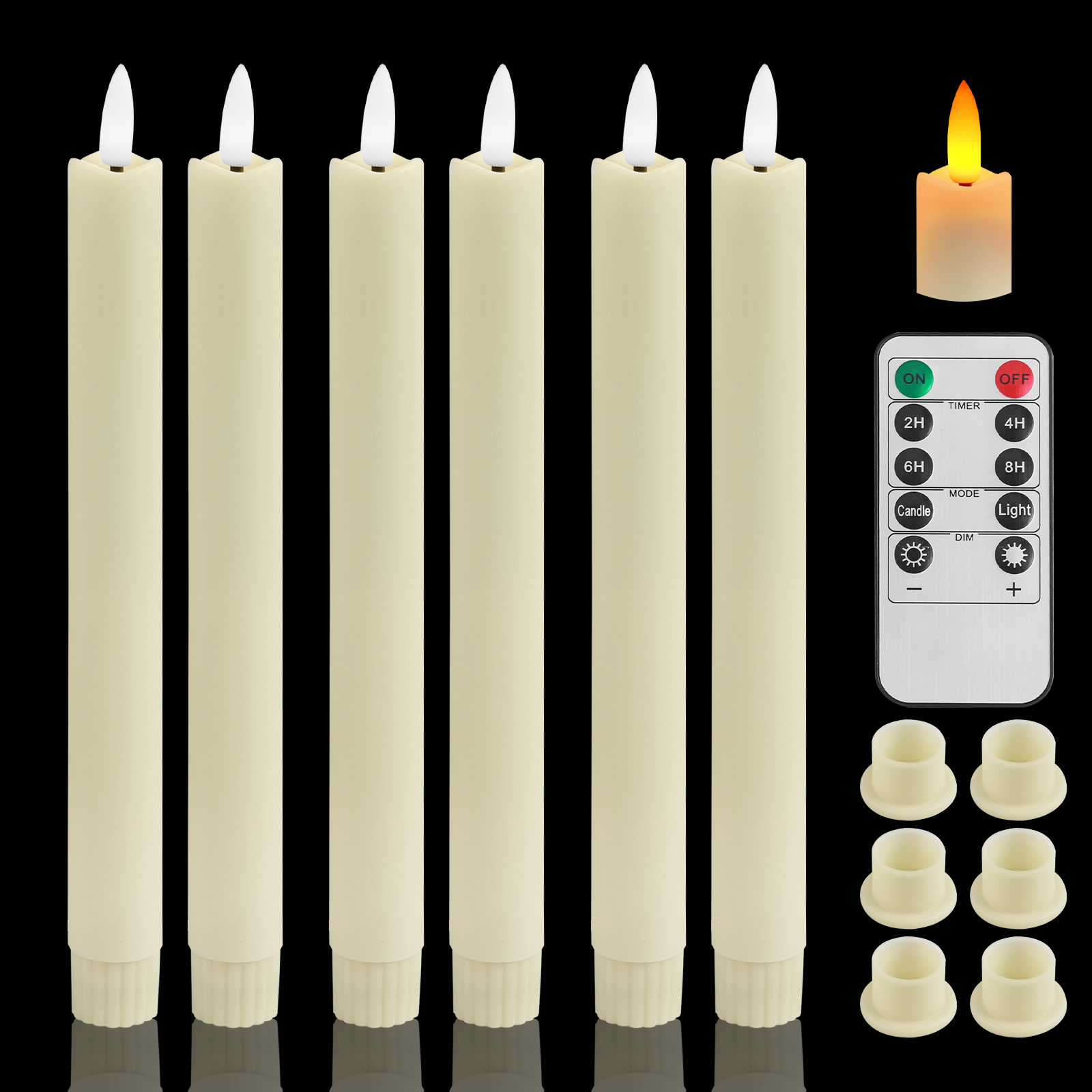 Pack of 12/24pc Flameless Flickering Ivory Taper Candles with Remote Battery Operated LED 3D Wick Candle Christmas Wedding Decor: cream
