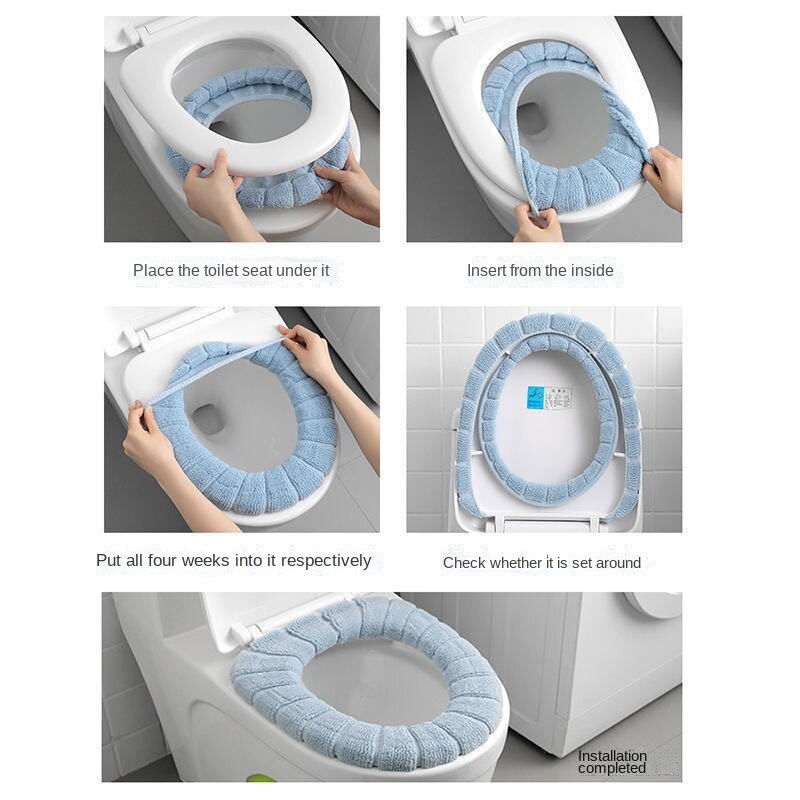 Vintervarmt toiletsædebetræk nærskammelmåtte 1 stk vaskbart badeværelsestilbehør strikning ren farve blød o-formet pude toiletsæde