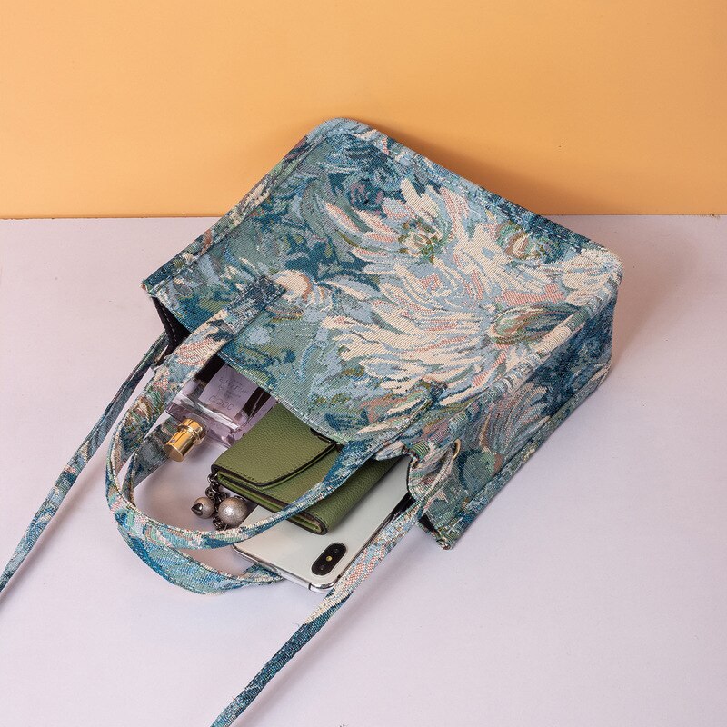 Lässige, faltbare stoff-einkaufstasche, monet-ölgemälde, umweltfreundliche, wiederverwendbare einkaufstasche, leichte schultertasche, mittlere größe