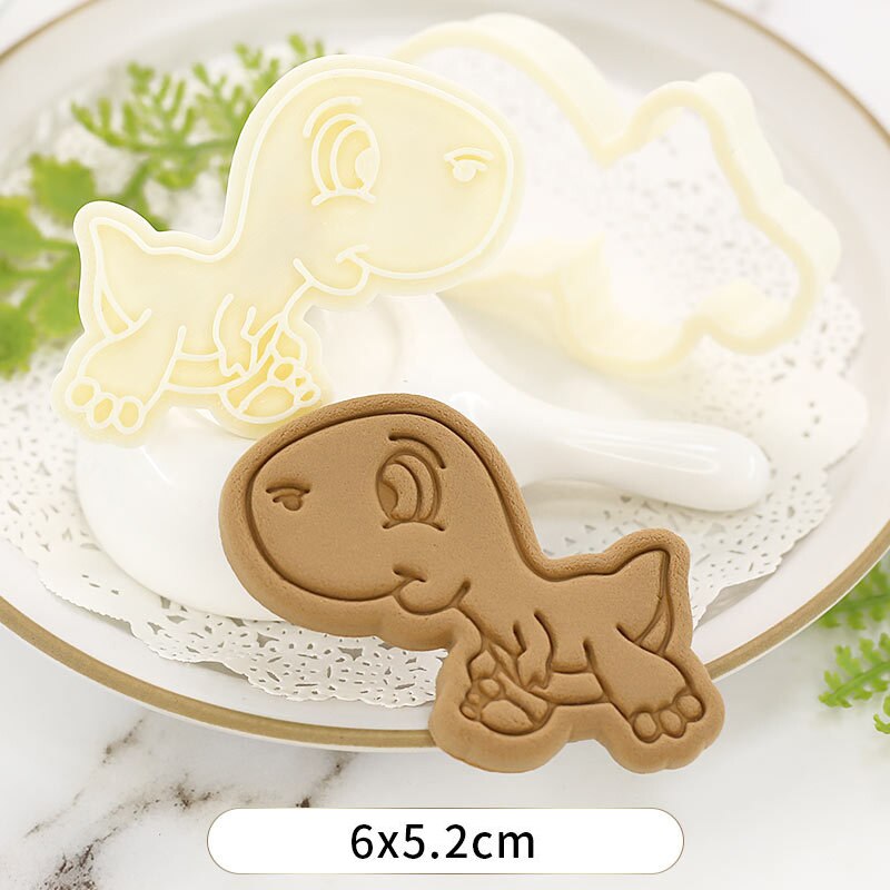 Molde para hornear de dibujos animados dinosaurio cortador de galleta bizcocho herramienta para hornear 3d tres dimensiones tipo de prensa casa molde de galleta de plástico: BT2009-YD027-7