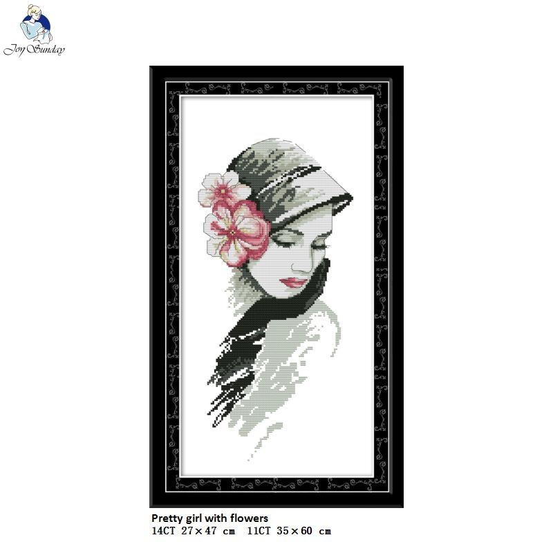 The Woman with the flowers Patterns Aida Canvas Cross Stitch DMC 11CT 14CT Cross Stitch Kits Handmade Embroidery Home Decor