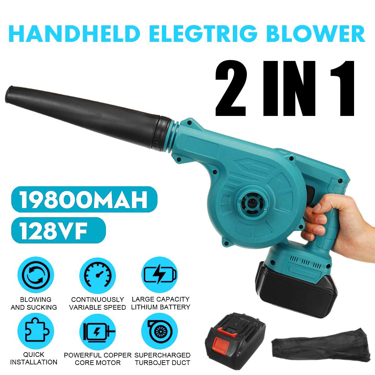 128VF 19800mAh Garden Cordless Blower Vacuum Clean Air Blower for Dust Blowing Dust Computer Collector Hand Operat Power Tool