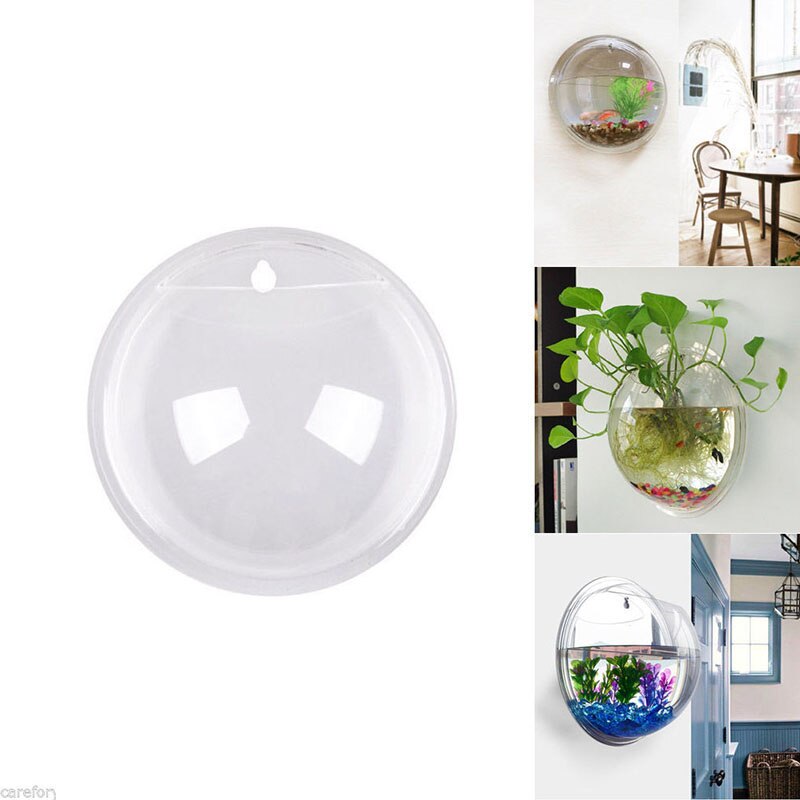 Pecera acrílica 3D, maceta montada en la pared, colgante para acuario, Pez transparente, florero para planta, decoración del hogar, 2 tamaños