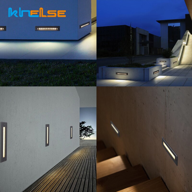 Waterproof Outdoor Embedded LED Stair Lights Rectangle Recessed Buried Step Lamps IP65 Wall Mounted Spotlights Corridor 85-265V