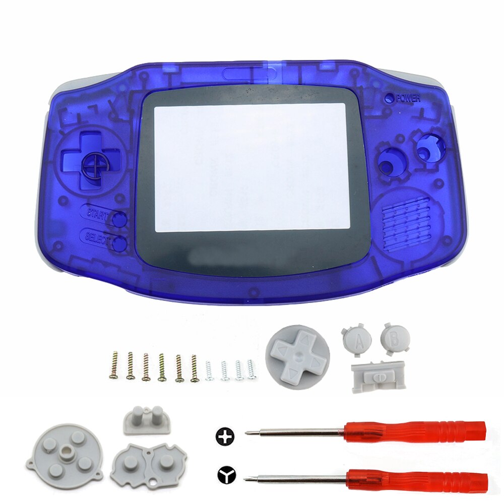 YuXi DIY Full set housing shell cover case w/ conductive rubber pad buttons and Screwdriver for GameBoy Advance for GBA console: Clear blue