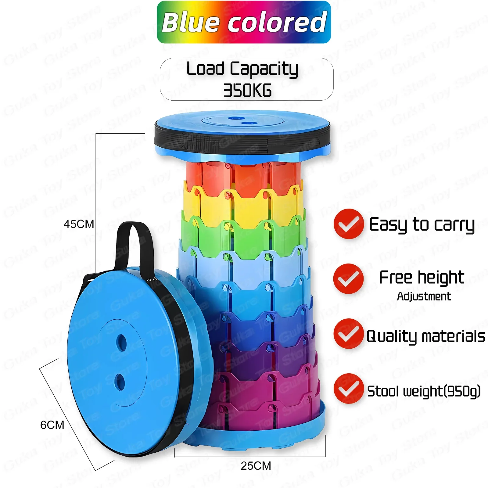 Silla plegable redonda portátil, silla de acordeón con ajuste de altura, herramienta Simple, elefante para Columpio de patio de recreo, novedad de 2024: Azul
